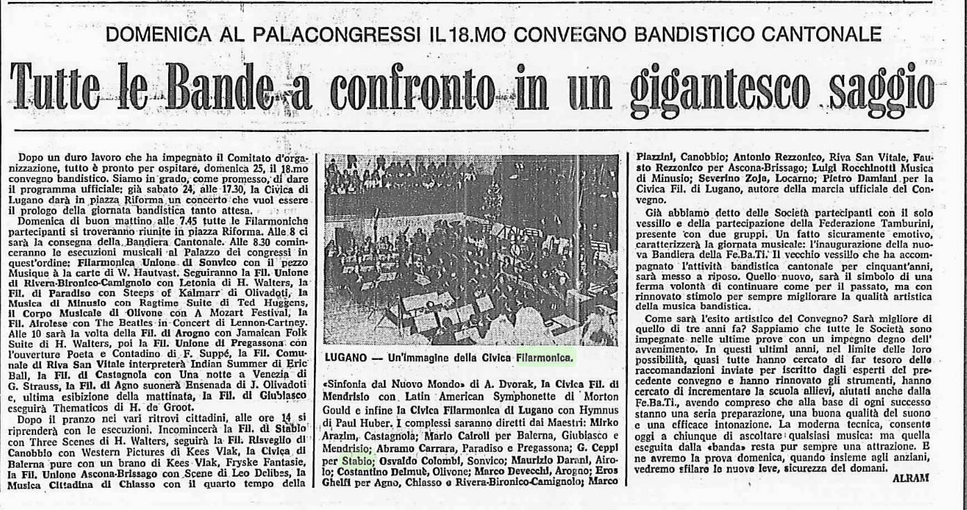 La Società  Filarmonica di Stabio e la Bandella
