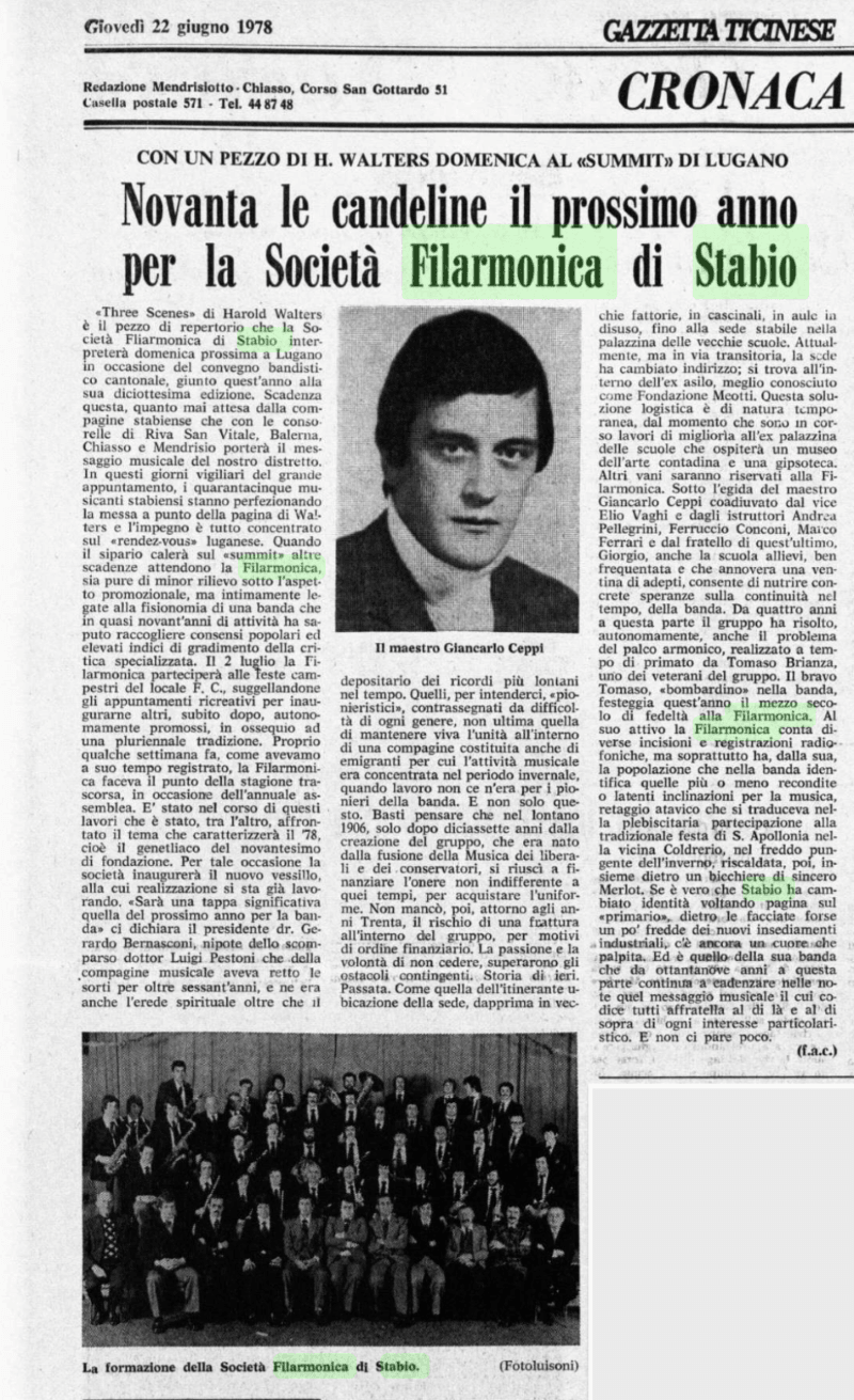 La Società  Filarmonica di Stabio e la Bandella