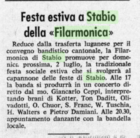 La Società  Filarmonica di Stabio e la Bandella
