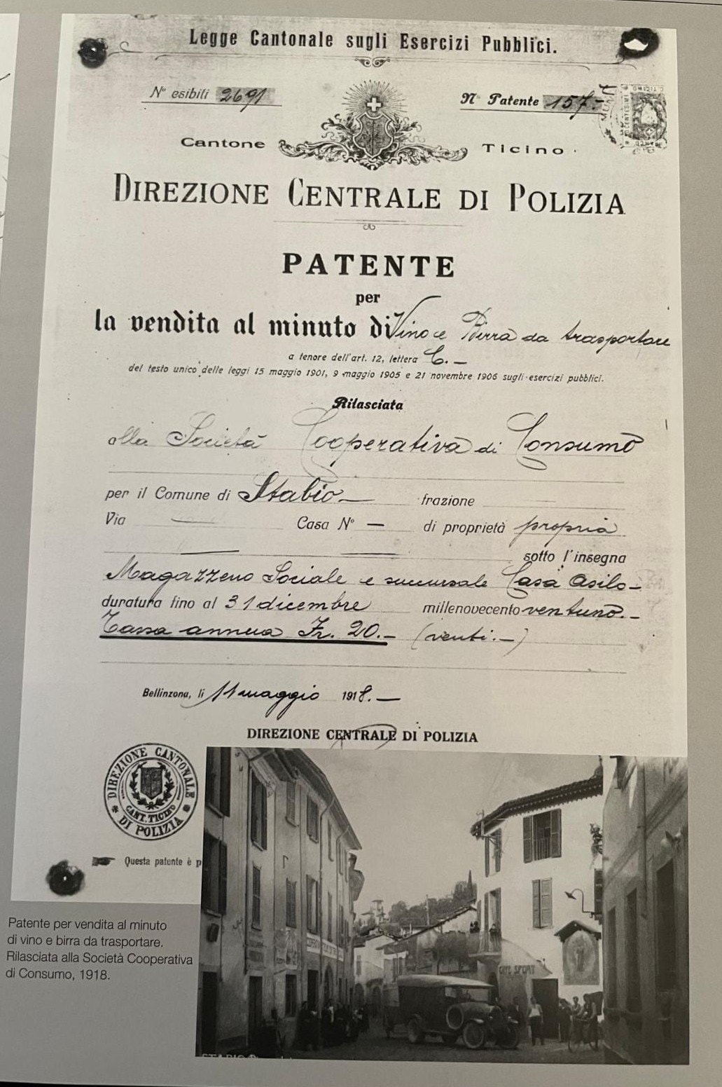 1918 Patente Esercizio Societa Cooperativa di Consumo