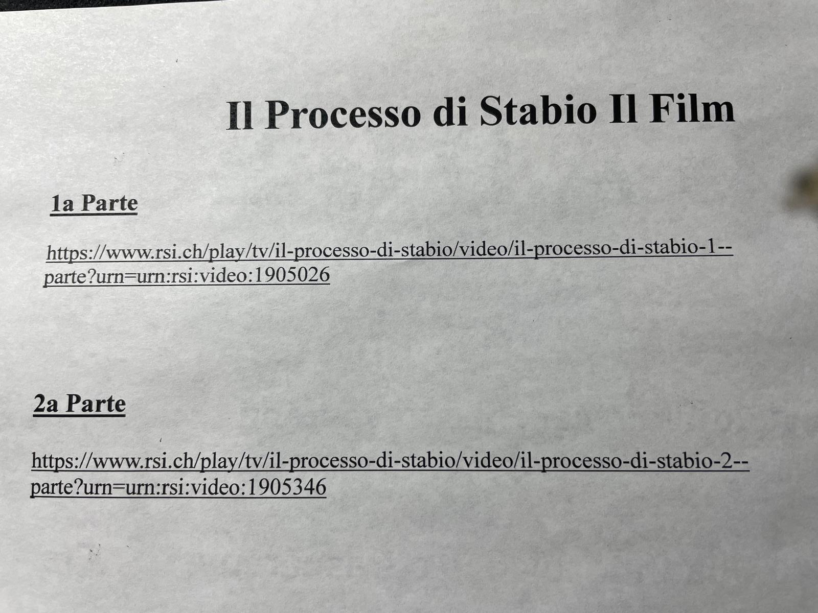 Link Film Il Processo di Stabio, anche nella sezione Video Amarcord