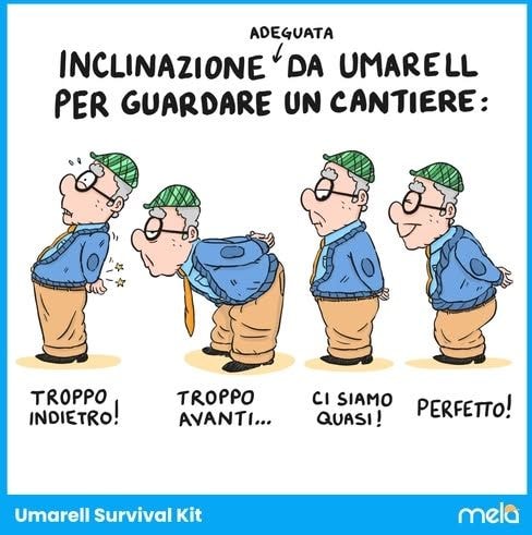 7. LA POSTURA DEL PERFETTO PENSIONATO: PRIMO ESERCIZIO La supervisione di un cantiere richiede una posizione adeguata. Non ci si improvvisa osservatori: la colonna vertebrale deve flettersi con un angolo millimetrico, le mani vanno rigorosamente intrecciate dietro la schiena per garantire la massima stabilità aerodinamica e lo sguardo deve oscillare tra il disappunto e la nostalgia. Se inclini troppo il baricentro rischi il colpo della strega; se ti sporgi troppo sembri un geometra alle prime armi. La perfezione è una scienza esatta. Ripetere l'allenamento 10 volte al giorno, preferibilmente in prossimità di una gettata di cemento fresco
