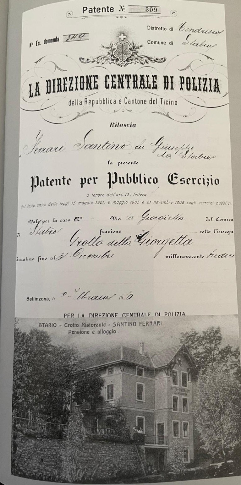 1910 Patente Esercizio Ferrarri Santino, Grotto della Giorgetta