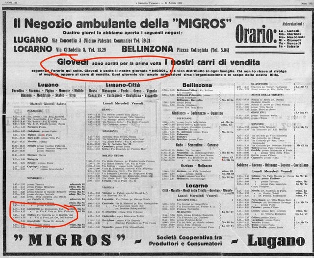 Anni 40, Orari camion Migros