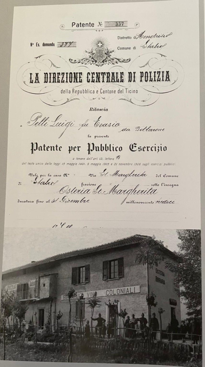 1910 Patente Esercizio Pelli Luigi, Grotto Santa Margherita