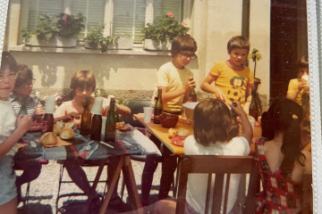 1975 Compleanno. Realini, Enzio Cereghetti, Mirko Cereghetti, Rossi Moreno, Maurizio Bianchi